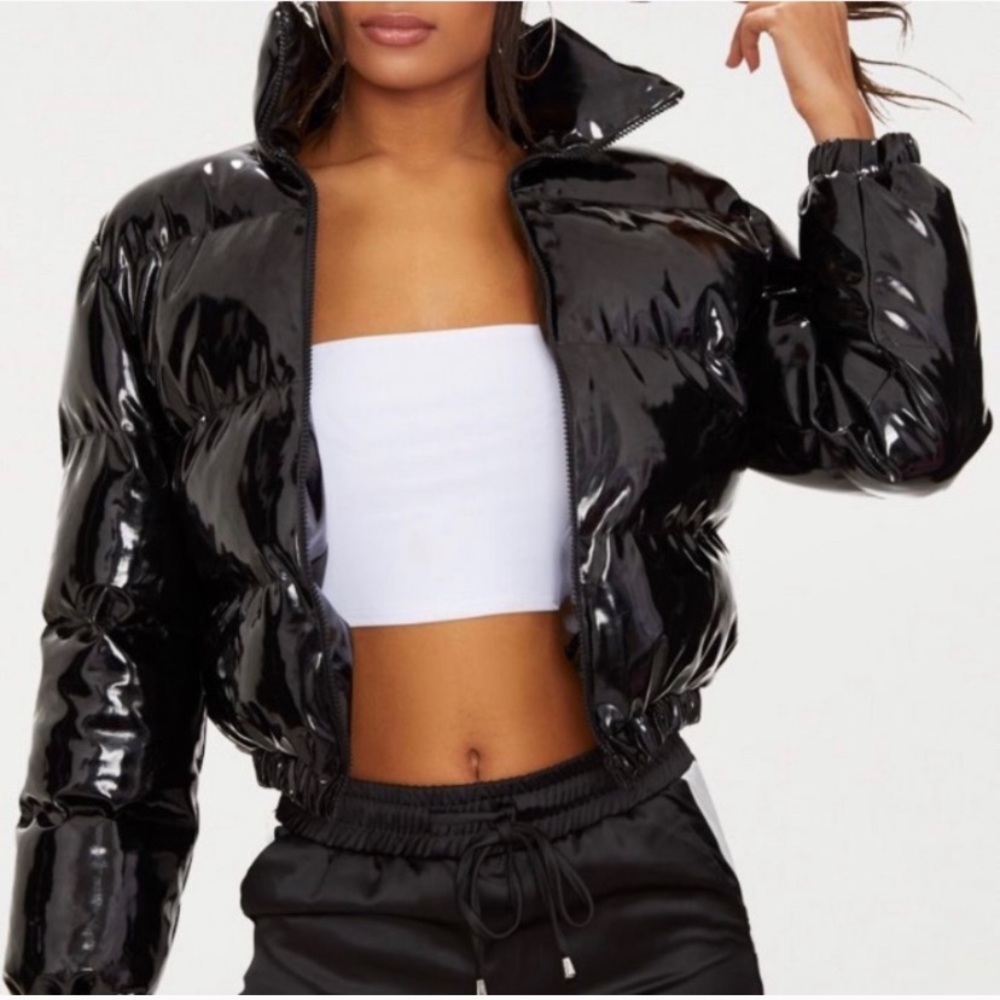 PLT black Crop Coat Puffer Jacket Kim K Kylie Nova